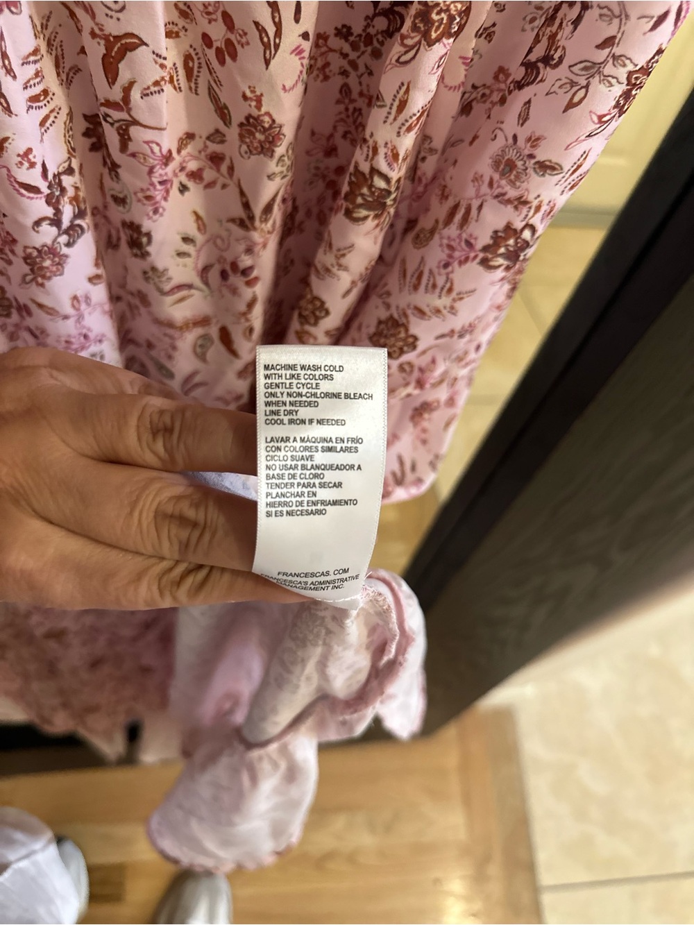 Francesca's Collection Pink Floral Maxi Dress - Smocked Bodice, Ruffle Sleeves - Picture 3 of 4